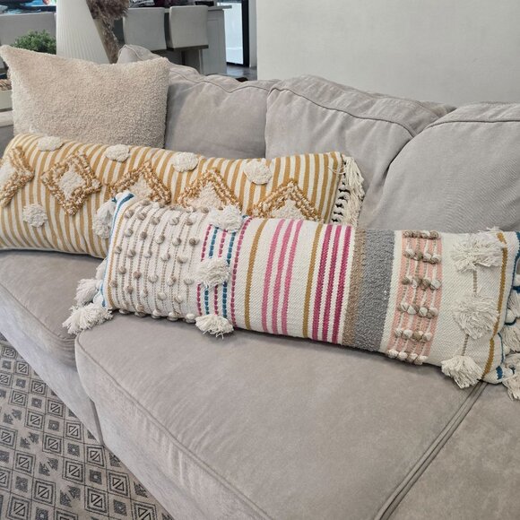Decorative Boho Lumbar Pillow Set With Fringe & Tassels 12in x 36in & 15in x 38i - Picture 2 of 16